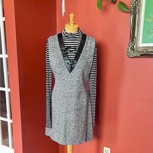 Vtg Tweed Grey White Black Tunic Dress
